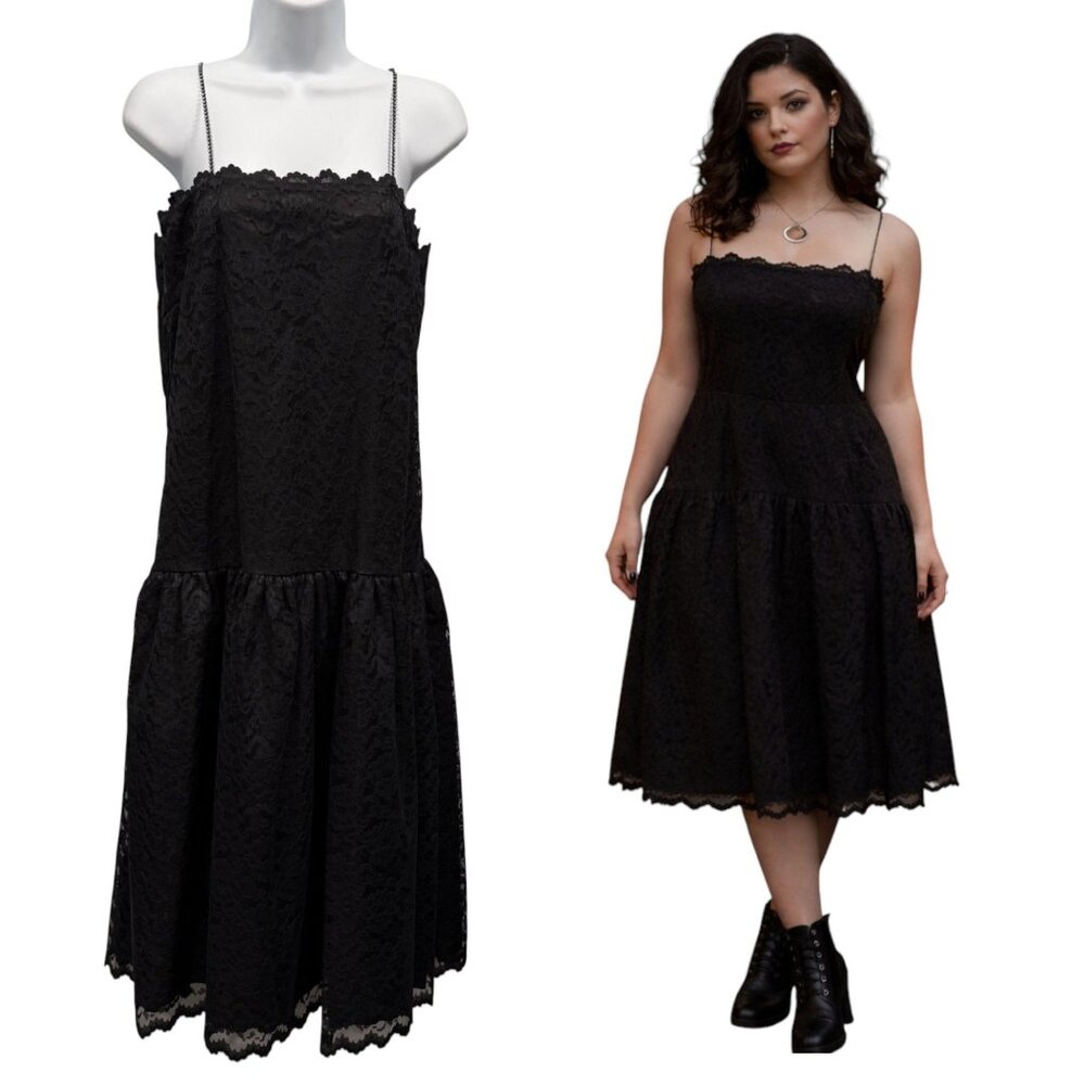 VTG Y2K Jack Fuller Patra Black Lace Overlay Midi Dress Sz 8 Whimsigoth Cocktail
